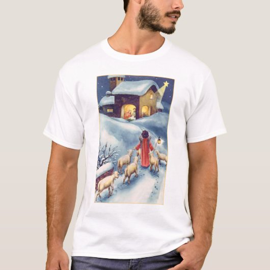 Vintage Kerstmis Angel Shepherd Natitivity T-shirt (Voorkant)