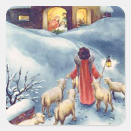 Vintage Kerstmis Angel Shepherd Natitivity Vierkante Sticker
