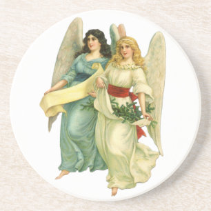 Vintage Kerstmis, Angelic Victoriaans Angels Zandsteen Onderzetter