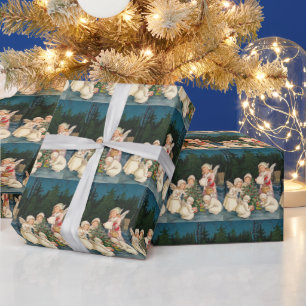Vintage Kerstmis Angels betegeld Cadeaupapier