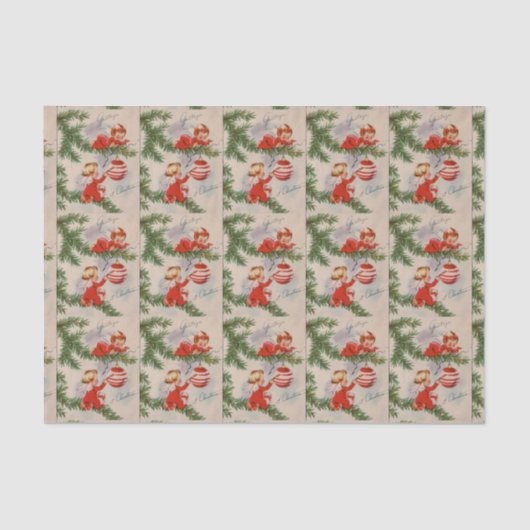 Vintage Kerstmis Angels betegeld partijweefsel Tissuepapier (Voorkant)