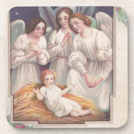 Vintage Kerstmis Angels Bier Onderzetter (Voorkant)