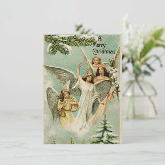 Vintage Kerstmis Angels Feestdagenkaart (Staand voorkant)