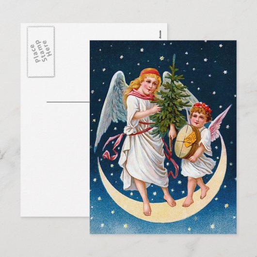Vintage Kerstmis Angels Feestdagenkaart (Voorkant / Achterkant)