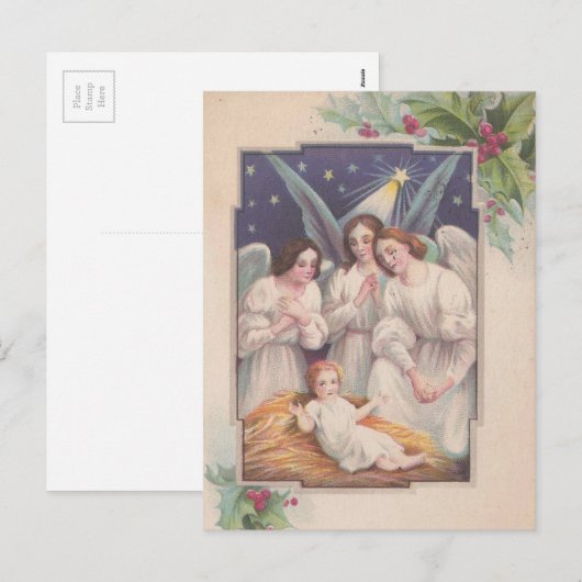 Vintage Kerstmis Angels Feestdagenkaart (Voorkant / Achterkant)