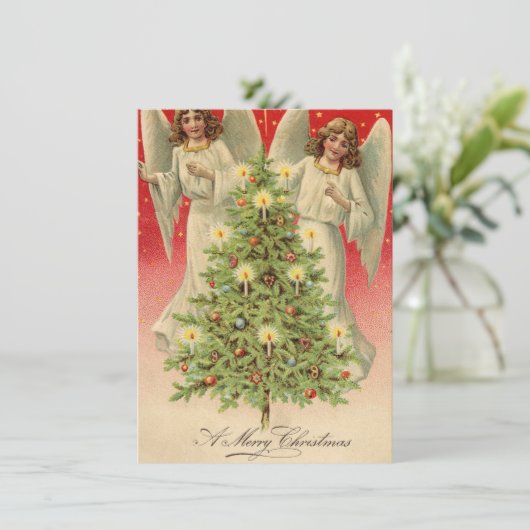 Vintage Kerstmis Angels Feestdagenkaart (Staand voorkant)