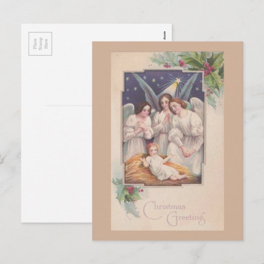 Vintage Kerstmis Angels Feestdagenkaart (Voorkant / Achterkant)