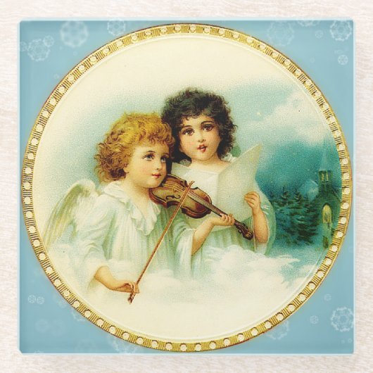 Vintage Kerstmis Angels Glazen Onderzetter (Voorkant)