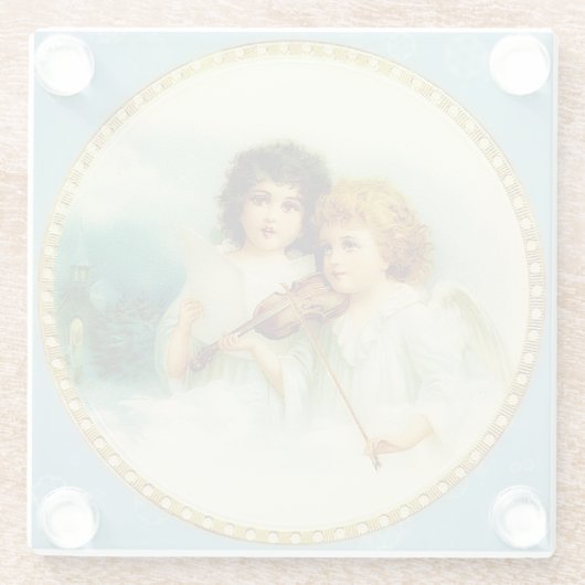 Vintage Kerstmis Angels Glazen Onderzetter (Achterkant)