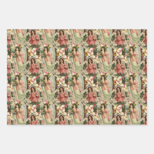 Vintage Kerstmis Angels Inpakpapier Vel (Voorkant)