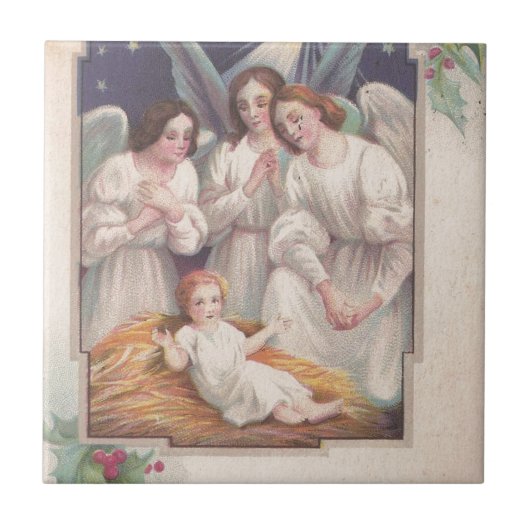 Vintage Kerstmis Angels Tegeltje (Voorkant)