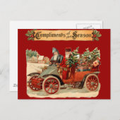 Vintage Kerstmis Antiek auto Feestdagenkaart (Voorkant / Achterkant)