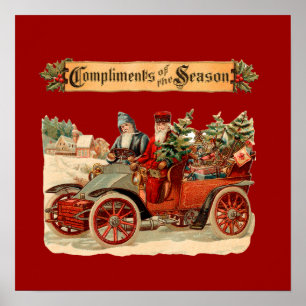 Vintage Kerstmis Antiek auto Poster