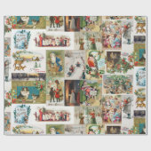 Vintage Kerstmis Antiek Collage Cadeaupapier (Vlak)