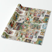 Vintage Kerstmis Antiek Collage Cadeaupapier (Uitgerold)
