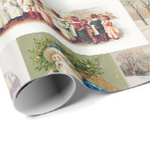 Vintage Kerstmis Antiek Collage Cadeaupapier (Rol Hoek)