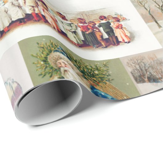 Vintage Kerstmis Antiek Collage Cadeaupapier (Rol Hoek)