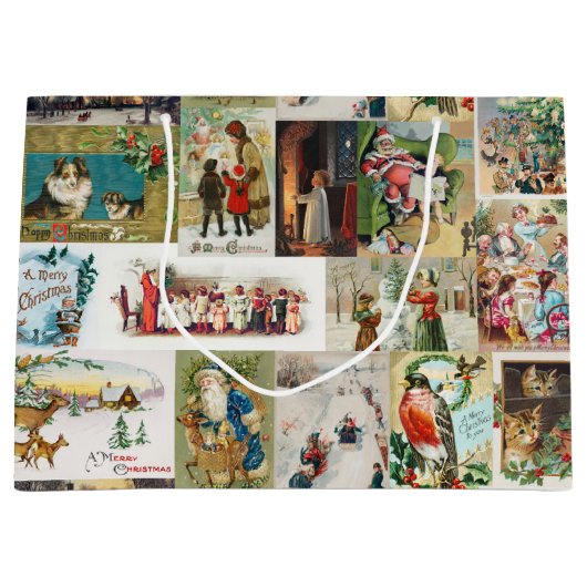 Vintage Kerstmis Antiek Collage Groot Cadeauzakje (Voorkant)