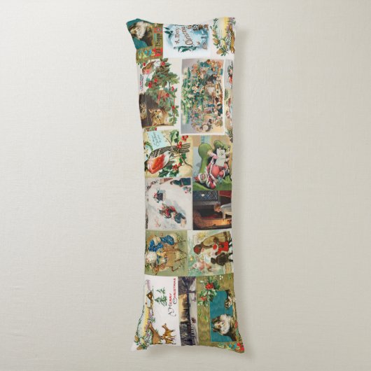 Vintage Kerstmis Antiek Collage Lichaamskussen (Voorkant Verticaal)