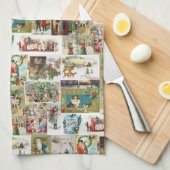 Vintage Kerstmis Antiek Collage Theedoek (Quarter Fold)