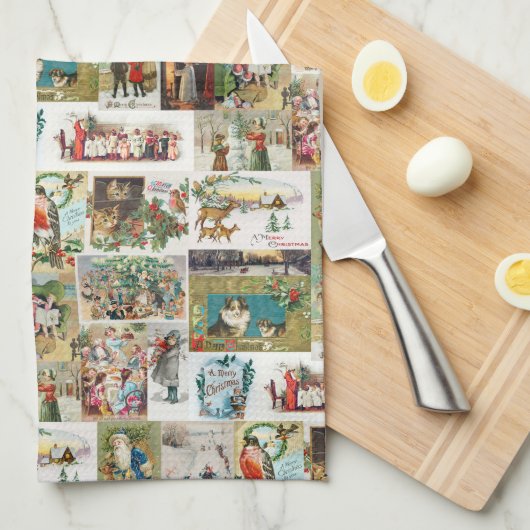 Vintage Kerstmis Antiek Collage Theedoek (Quarter Fold)