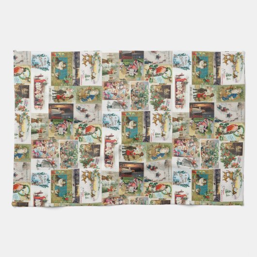 Vintage Kerstmis Antiek Collage Theedoek (Horizontaal)