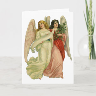 Vintage Kerstmis, Antiek Victoriaans Angel Die Cut Feestdagen Kaart