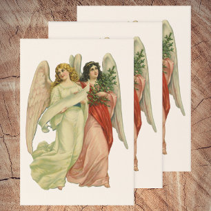 Vintage Kerstmis, Antiek Victoriaans Angel Die Cut Inpakpapier Vel