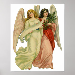 Vintage Kerstmis, Antiek Victoriaans Angel Die Cut Poster