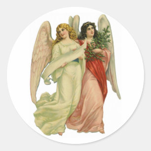 Vintage Kerstmis, Antiek Victoriaans Angel Die Cut Ronde Sticker