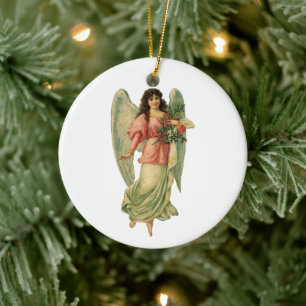 Vintage Kerstmis, Antiek Victoriaans Angel Keramisch Ornament