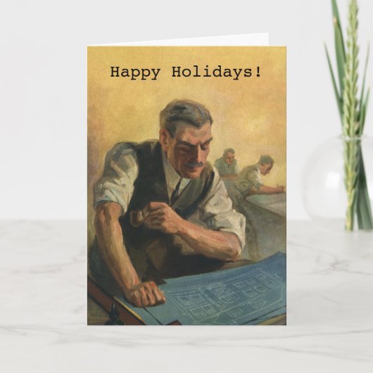 Vintage Kerstmis, architect w Building Blueprints Feestdagen Kaart (Voorkant)
