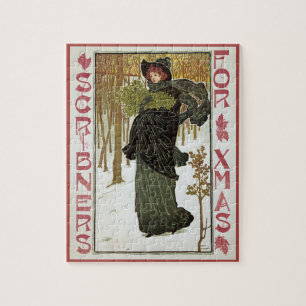 Vintage Kerstmis Art Nouveau Scribners Omslag 1895 Legpuzzel