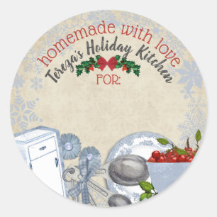 Vintage Kerstmis bakken traktaties gepersonaliseer Ronde Sticker