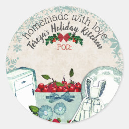 Vintage Kerstmis bakken traktaties gepersonaliseer Ronde Sticker