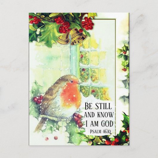 Vintage kerstmis "Be still and know" Bijbelversie Briefkaart (Voorkant)