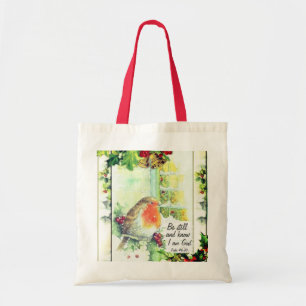 Vintage kerstmis "Be still and know" Bijbelversie Tote Bag