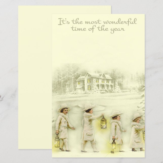 Vintage Kerstmis beige mensen (Voorkant / Achterkant)