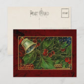 Vintage Kerstmis Bell en Holly Feestdagenkaart (Voorkant / Achterkant)