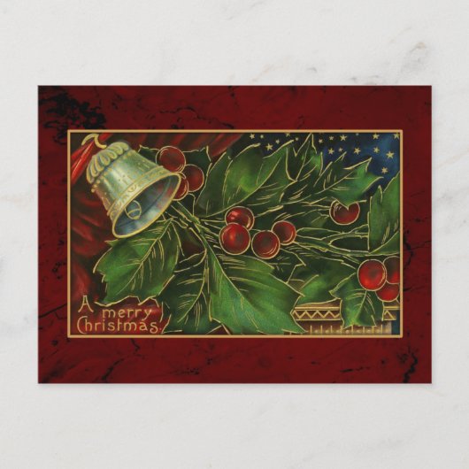 Vintage Kerstmis Bell en Holly Feestdagenkaart (Voorkant)