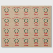 Vintage Kerstmis Berry WreatCustom Name Kraft Cadeaupapier (Vlak)
