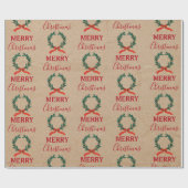 Vintage Kerstmis Berry Wreath Holiday Kraft Cadeaupapier (Vlak)