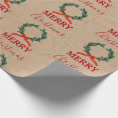 Vintage Kerstmis Berry Wreath Holiday Kraft Cadeaupapier (Hoek)