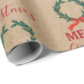 Vintage Kerstmis Berry Wreath Holiday Kraft Cadeaupapier (Rol Hoek)