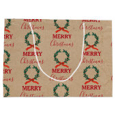 Vintage Kerstmis Berry Wreath Holiday Kraft Groot Cadeauzakje (Achterkant)
