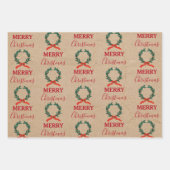 Vintage Kerstmis Berry Wreath Holiday Kraft Inpakpapier Vel (Voorkant)