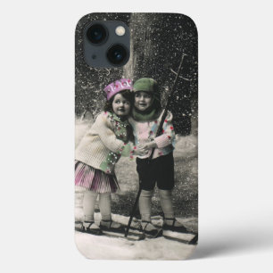 Vintage Kerstmis, beste vrienden op Skis Case-Mate iPhone Case
