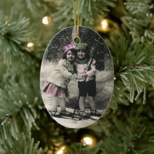 Vintage Kerstmis, beste vrienden op Skis Keramisch Ornament