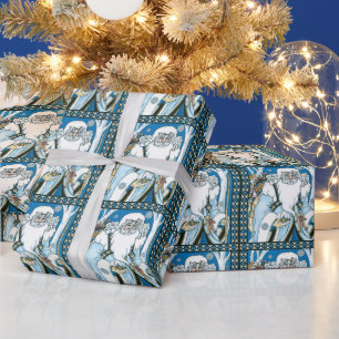 Vintage Kerstmis, blauwe kerstman met Snowglobe Cadeaupapier