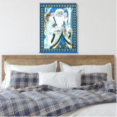 Vintage Kerstmis, blauwe kerstman met Snowglobe Canvas Afdruk (Insitu (Slaapkamer))